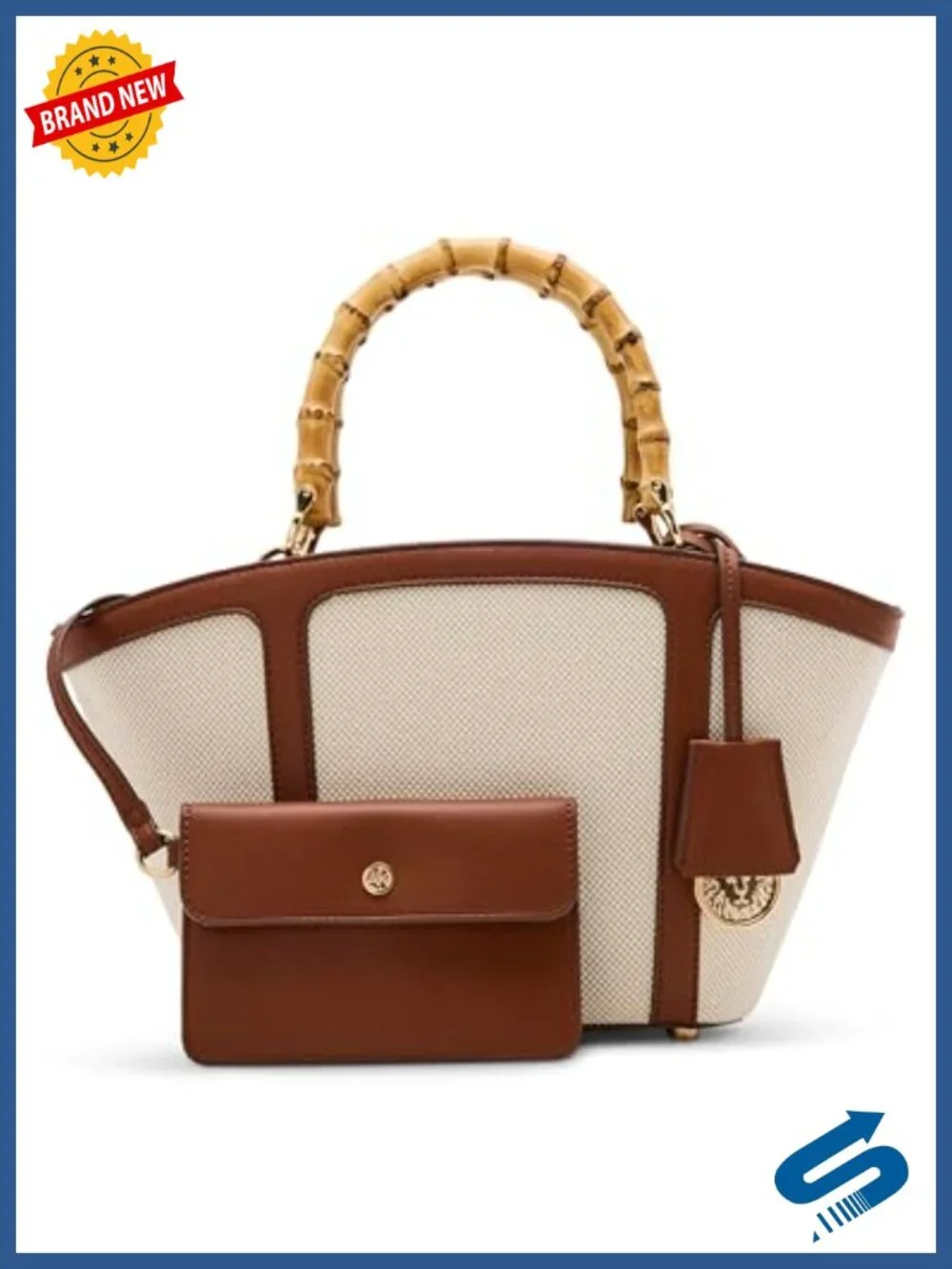Small Bamboo Handle Tote with Convertible Strap, PVC